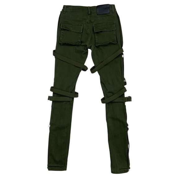 Serenede Holy Pothos Jeans 28 Green Olive Green Skinny Straps Mid Rise Punk - Picture 2 of 12